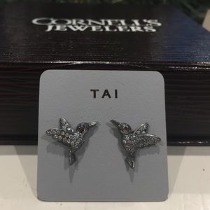 Tai Oxidized Silver & Pave Hummingbird Earrings